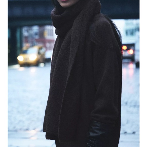 Zara Dark Brown Wool-Blend Scarf - Picture 2 of 6